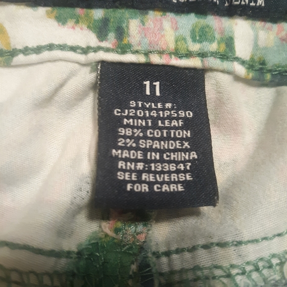 Celebrity Pink Green Splatter Mint Leaf Printed Cotton Skinny Jeans Size 11 - Picture 5 of 6